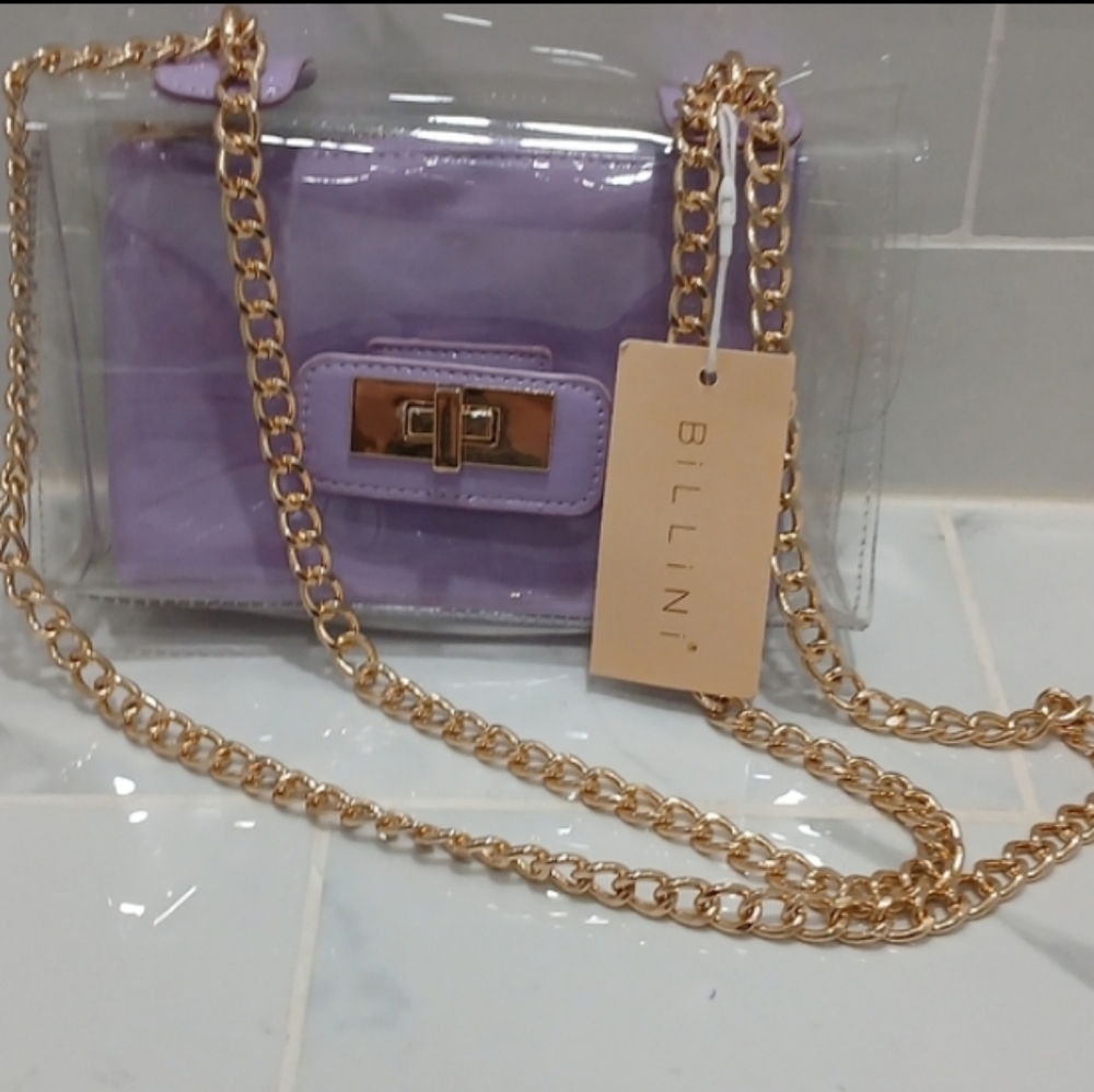 NWT Billini Colette Clear Crossbody Bag LILAC Inner Zip Privacy Pouch